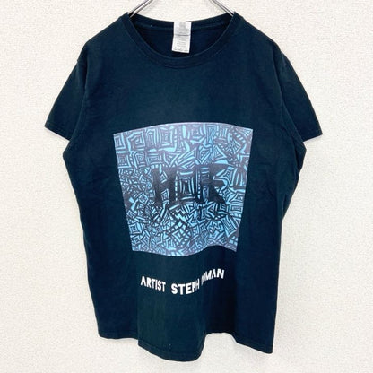 古着 used　GILDAN ギルダン　半袖プリントTシャツ　個性的デザイン　レトロ　春夏服　黒　カジュアルデザイン　Lサイズ