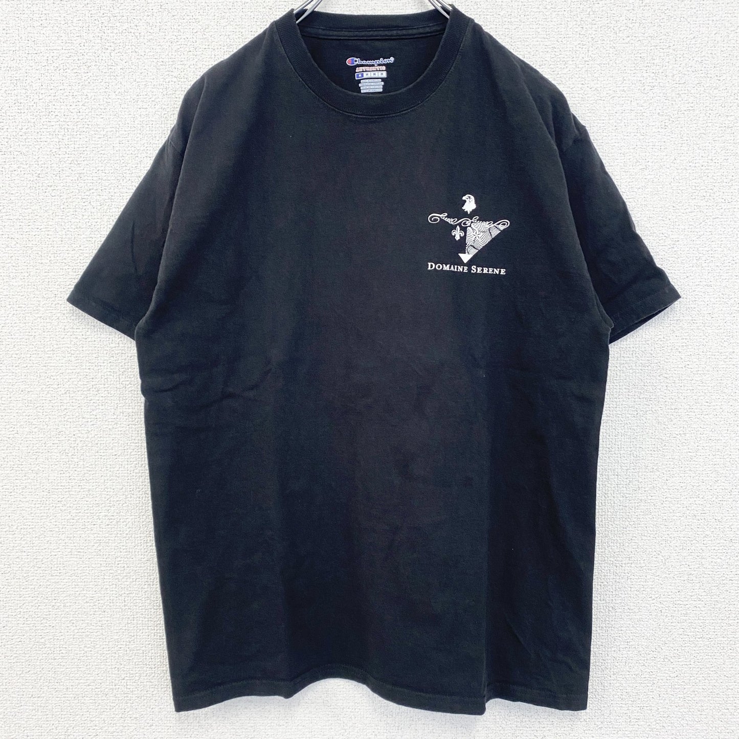 古着 used　champion　チャンピオン　半袖プリントTシャツ　ドメーヌ・セリーヌ　レトロ　ブラック　黒　Mサイズ
