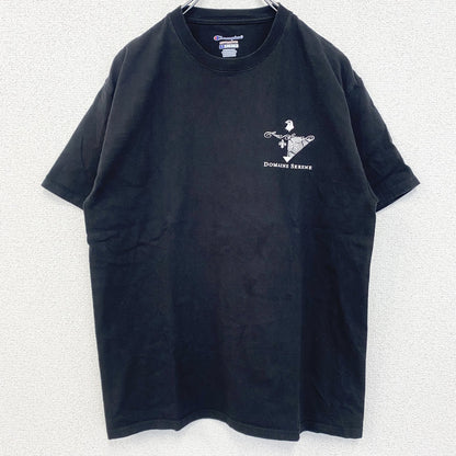 古着 used　champion　チャンピオン　半袖プリントTシャツ　ドメーヌ・セリーヌ　レトロ　ブラック　黒　Mサイズ