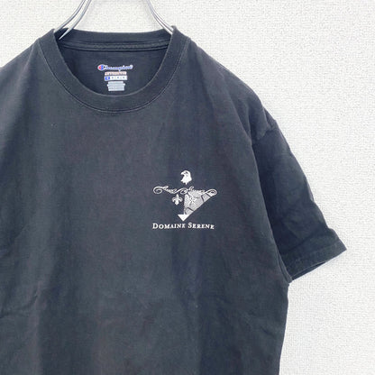 古着 used　champion　チャンピオン　半袖プリントTシャツ　ドメーヌ・セリーヌ　レトロ　ブラック　黒　Mサイズ