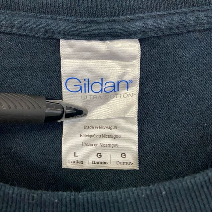 古着 used　GILDAN ギルダン　半袖プリントTシャツ　個性的デザイン　レトロ　春夏服　黒　カジュアルデザイン　Lサイズ