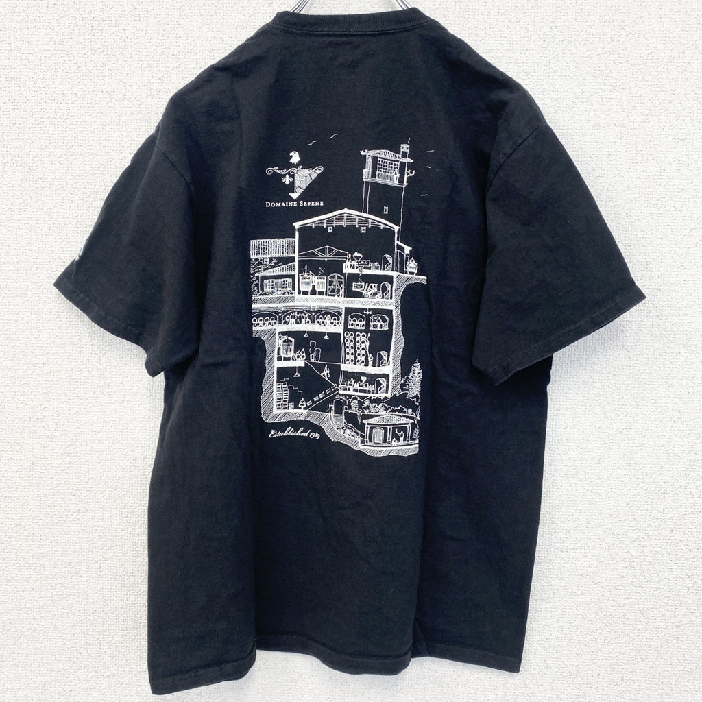 古着 used　champion　チャンピオン　半袖プリントTシャツ　ドメーヌ・セリーヌ　レトロ　ブラック　黒　Mサイズ