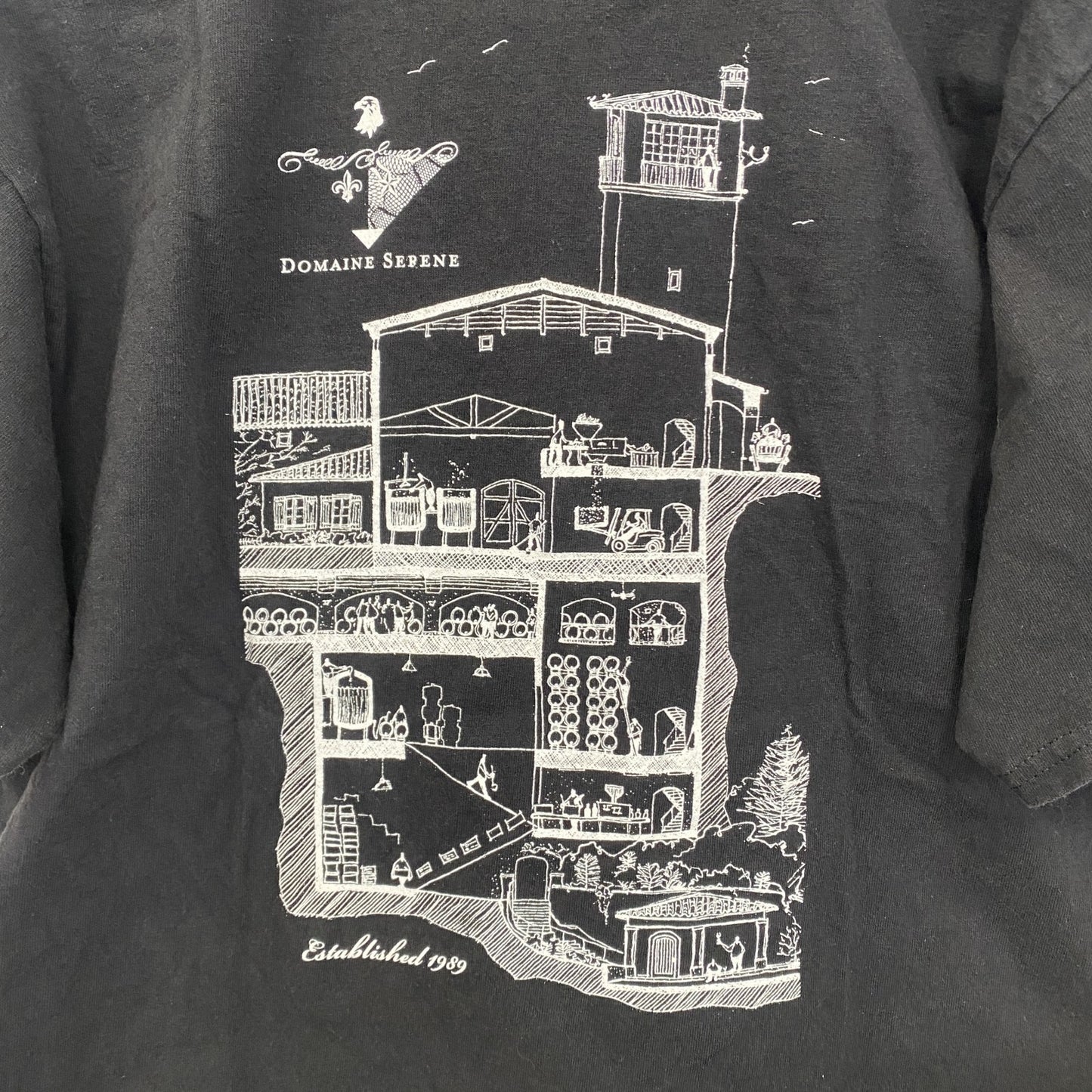 古着 used　champion　チャンピオン　半袖プリントTシャツ　ドメーヌ・セリーヌ　レトロ　ブラック　黒　Mサイズ
