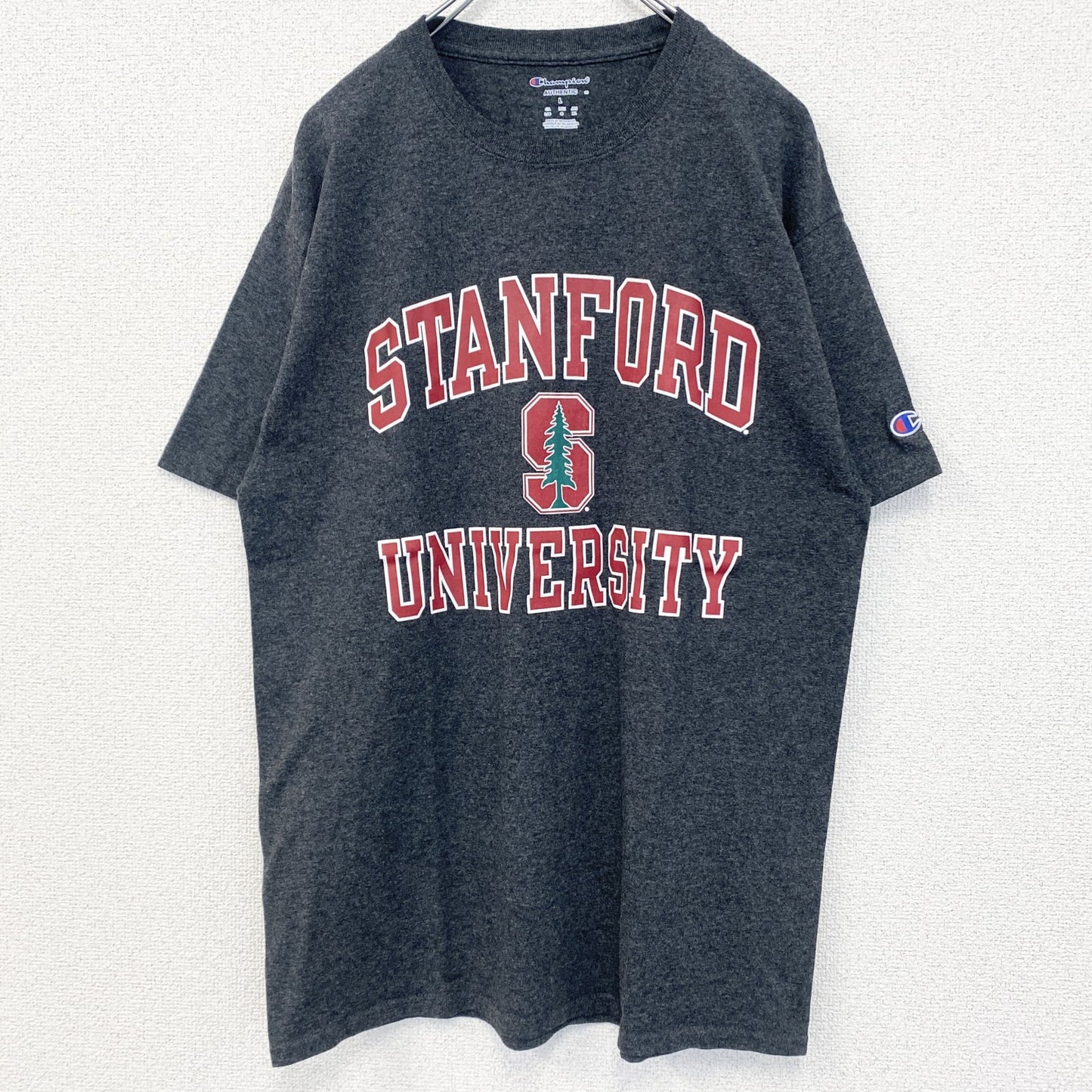 古着 used　champion　チャンピオン　半袖カレッジプリントTシャツ　スタンフォード大学　レトロ　グレー　Lサイズ