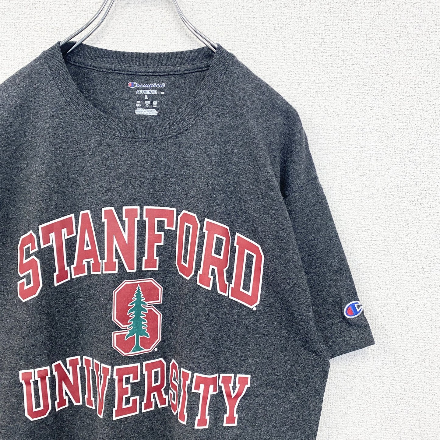 古着 used　champion　チャンピオン　半袖カレッジプリントTシャツ　スタンフォード大学　レトロ　グレー　Lサイズ