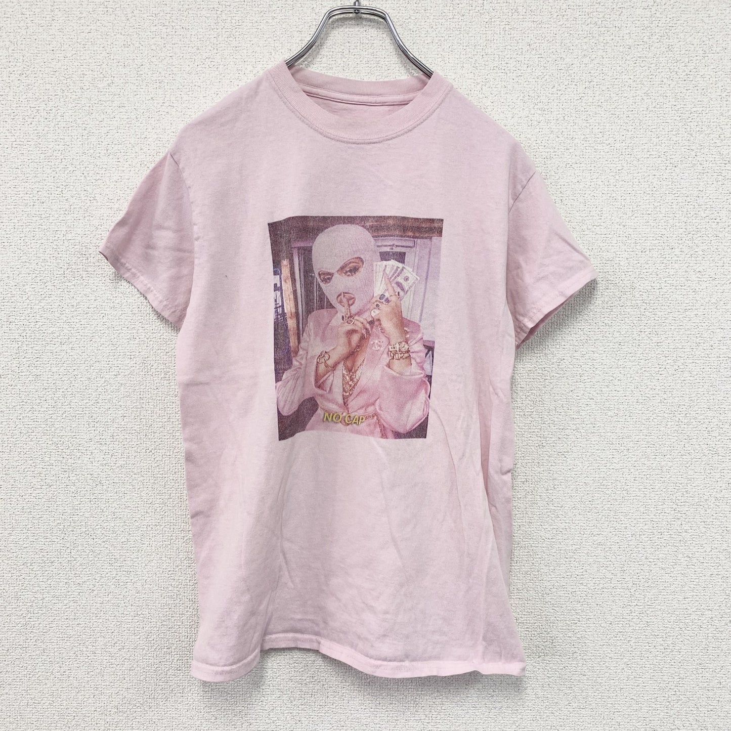 半袖プリントTシャツ　MaskTシャツ　バラクラバ　目出し帽　ピンク
