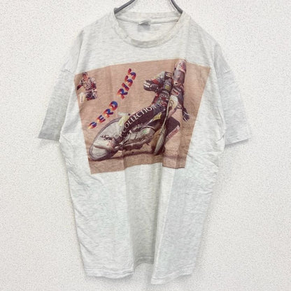 古着 used　B&C ビー&シー　半袖プリントTシャツ　バイクレーサー　レトロデザイン　クルーネック　GERD RISS　白　XLサイズ