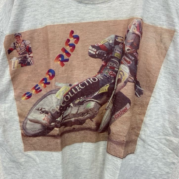 古着 used　B&C ビー&シー　半袖プリントTシャツ　バイクレーサー　レトロデザイン　クルーネック　GERD RISS　白　XLサイズ