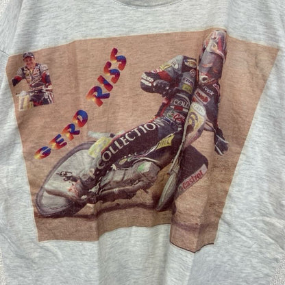 古着 used　B&C ビー&シー　半袖プリントTシャツ　バイクレーサー　レトロデザイン　クルーネック　GERD RISS　白　XLサイズ