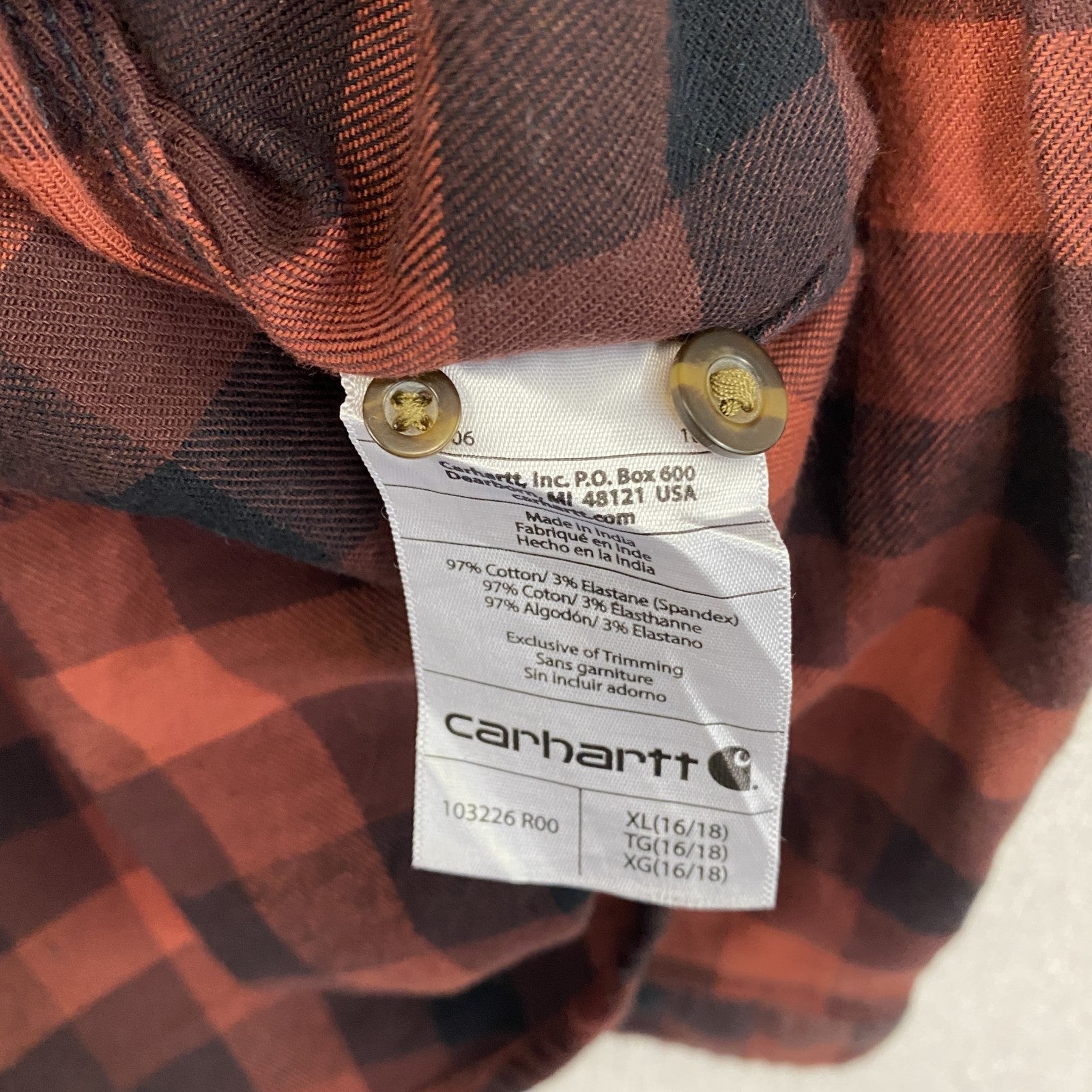 Carhartt　カーハート　長袖ネルシャツ　バッファローチェック　赤　レッド　XL(16/18)サイズ