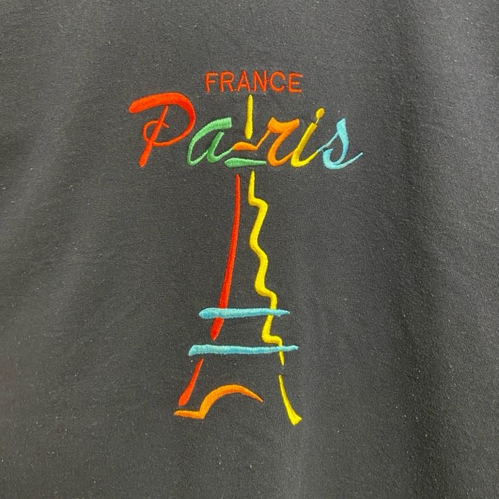 ～90s　ロゴ刺繍スウェット/トレーナー　ヴィンテージ　フランス　パリ　エッフェル塔　ネイビー　秋冬服　Lサイズ