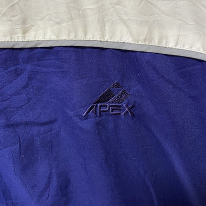 古着 used　APEX　長袖ジップアップナイロンジャケット　ワンポイント刺繍　アウター　レトロデザイン　白　ネイビー　Lサイズ