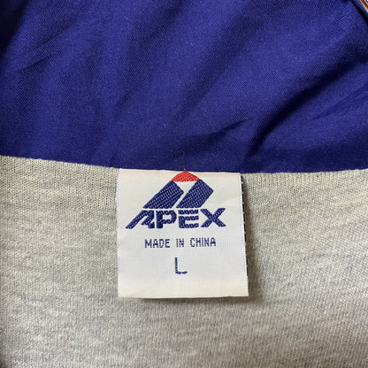 古着 used　APEX　長袖ジップアップナイロンジャケット　ワンポイント刺繍　アウター　レトロデザイン　白　ネイビー　Lサイズ