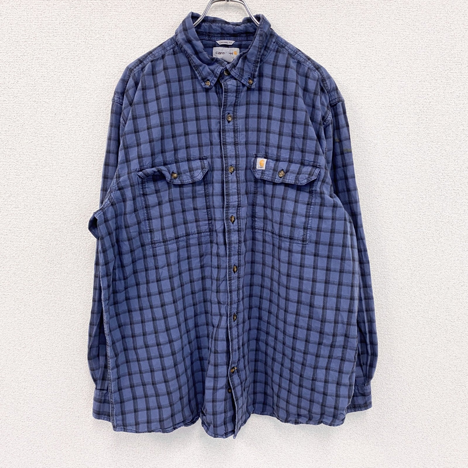 Carhartt　カーハート　長袖ボタンダウンシャツ　チェック柄　青　ブルー　XLサイズ