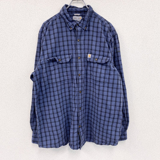 Carhartt　カーハート　長袖ボタンダウンシャツ　チェック柄　青　ブルー　XLサイズ