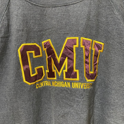 古着 used　OURAY　セントラルミシガン大学　長袖カレッジ刺繍スウェット　トレーナー　グレー　レトロデザイン　Lサイズ