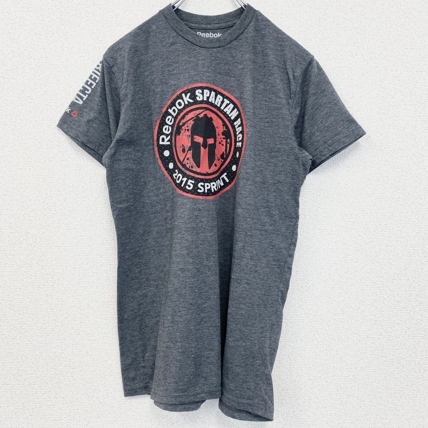古着 used　Reebok　リーボック　半袖プリントTシャツ　スパルタンレース　フィニッシャー　2015　グレー　Sサイズ
