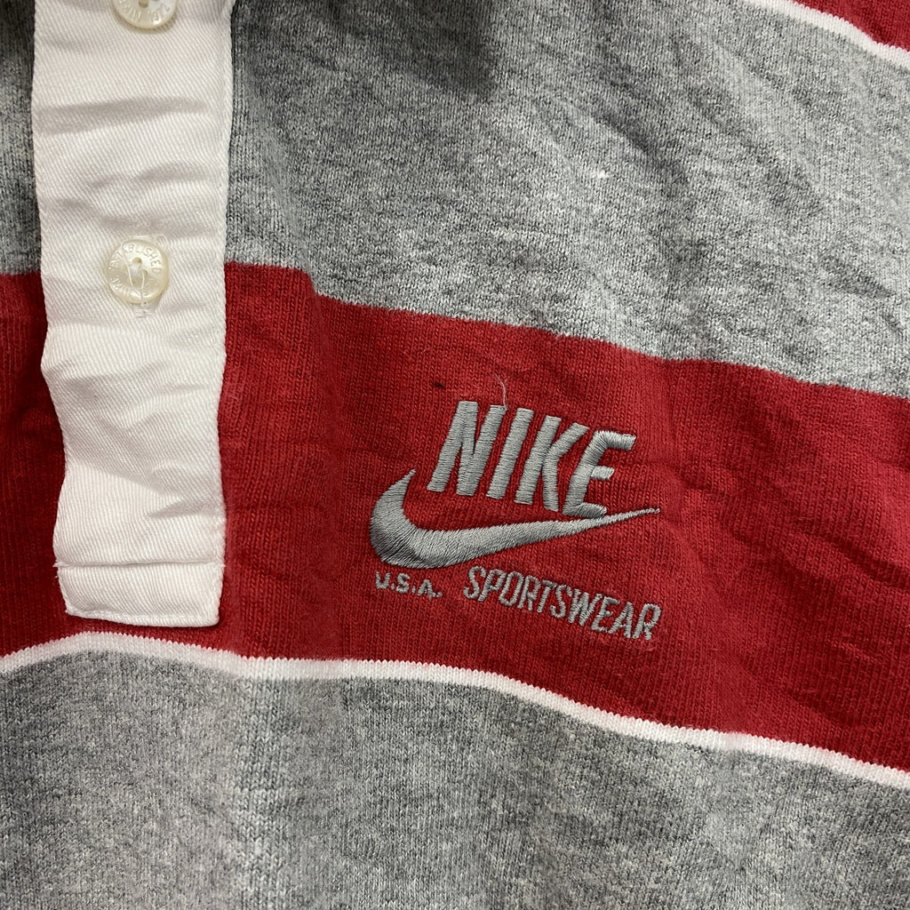 NIKE　ナイキ　長袖ポロシャツ　ボーダー柄　赤　レッド　灰色　グレー　Mサイズ