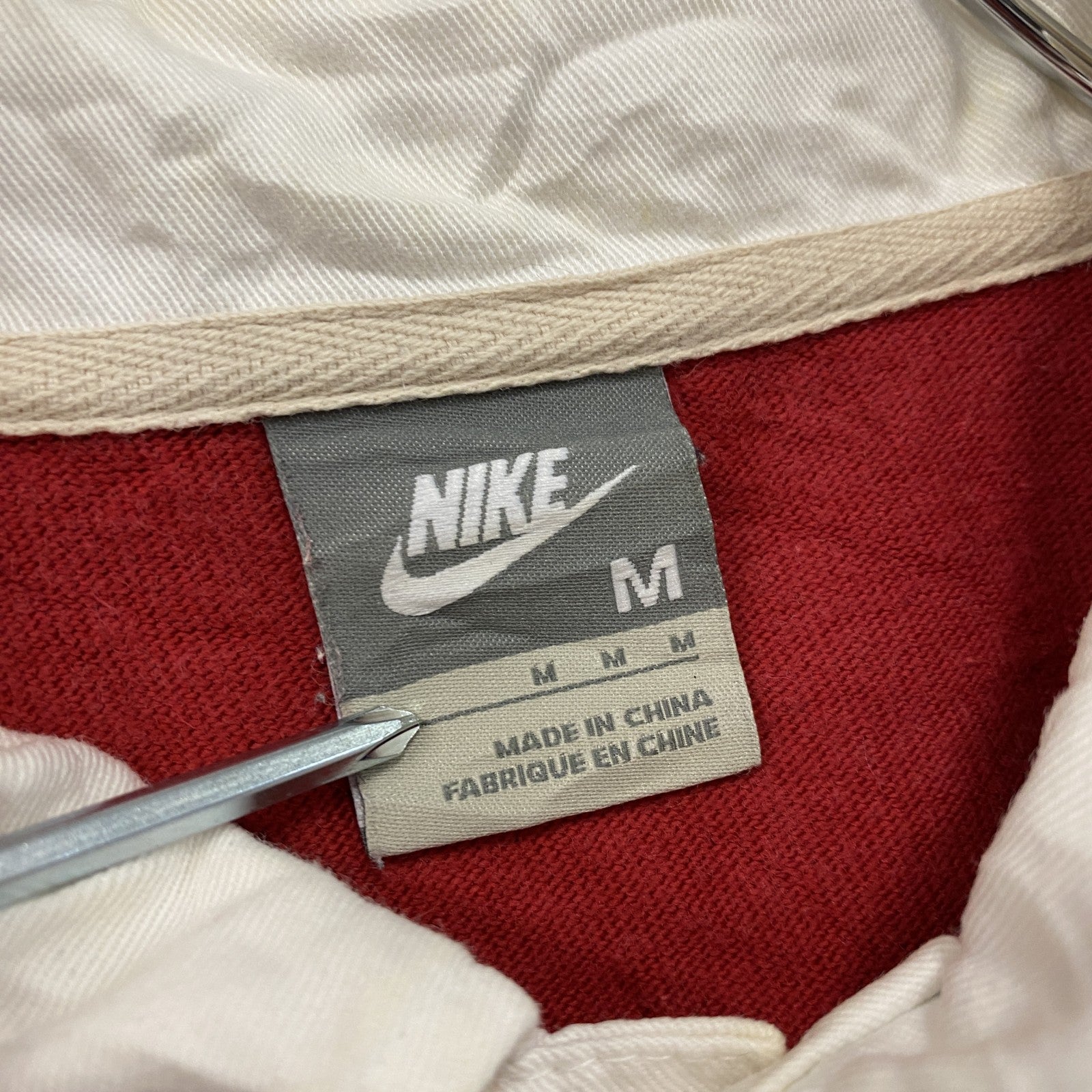 NIKE　ナイキ　長袖ポロシャツ　ボーダー柄　赤　レッド　灰色　グレー　Mサイズ