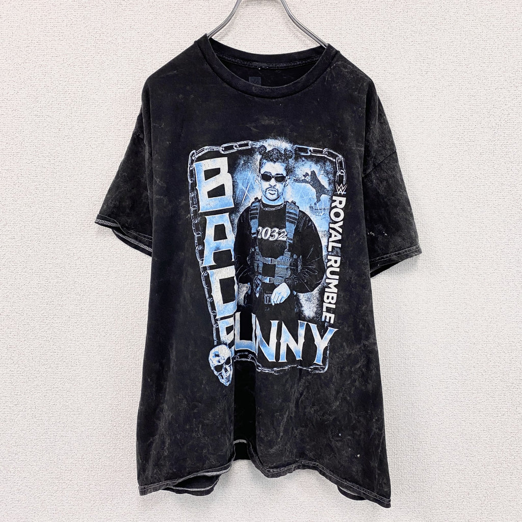 AUTHENTIC　BADBUNNY　バットバニーロイヤルランブル　半袖プリントTシャツ　黒　ブラック　XLサイズ