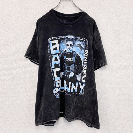 AUTHENTIC　BADBUNNY　バットバニーロイヤルランブル　半袖プリントTシャツ　黒　ブラック　XLサイズ