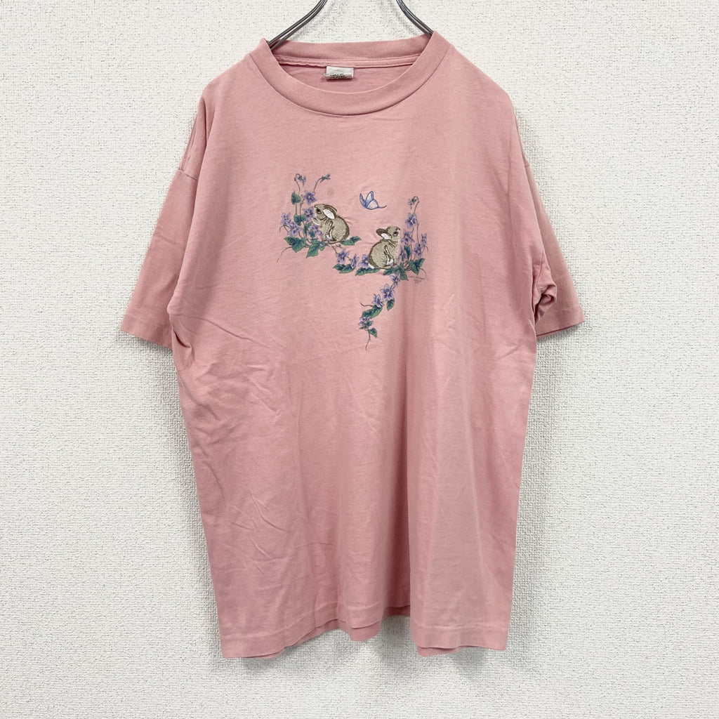 90s　Artisans　半袖Tシャツ　刺繡　ヴィンテージ　シングルステッチ　ピンク　Lサイズ