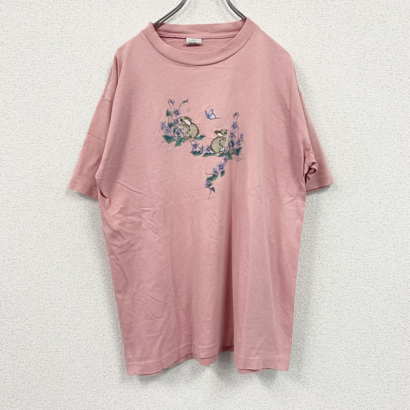 90s　Artisans　半袖Tシャツ　刺繡　ヴィンテージ　シングルステッチ　ピンク　Lサイズ