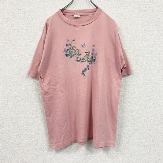 90s　Artisans　半袖Tシャツ　刺繡　ヴィンテージ　シングルステッチ　ピンク　Lサイズ