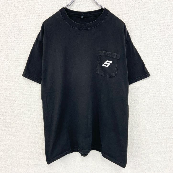 古着 used　Hanes ヘインズ　半袖胸ポケット付きTシャツ　バックプリント　SNAP ON　クルーネック　黒　Lサイズ