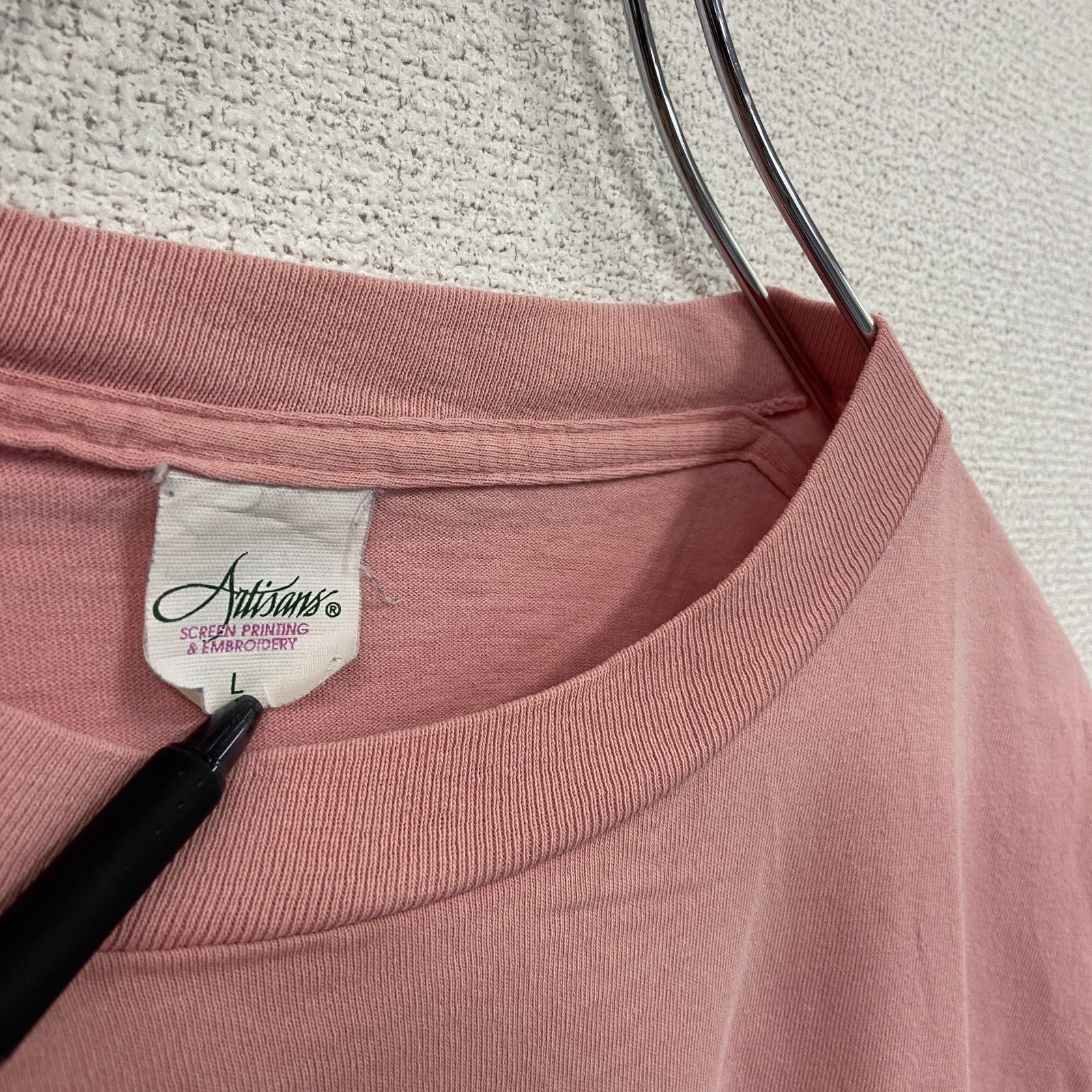 90s　Artisans　半袖Tシャツ　刺繡　ヴィンテージ　シングルステッチ　ピンク　Lサイズ