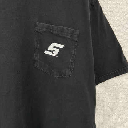 古着 used　Hanes ヘインズ　半袖胸ポケット付きTシャツ　バックプリント　SNAP ON　クルーネック　黒　Lサイズ