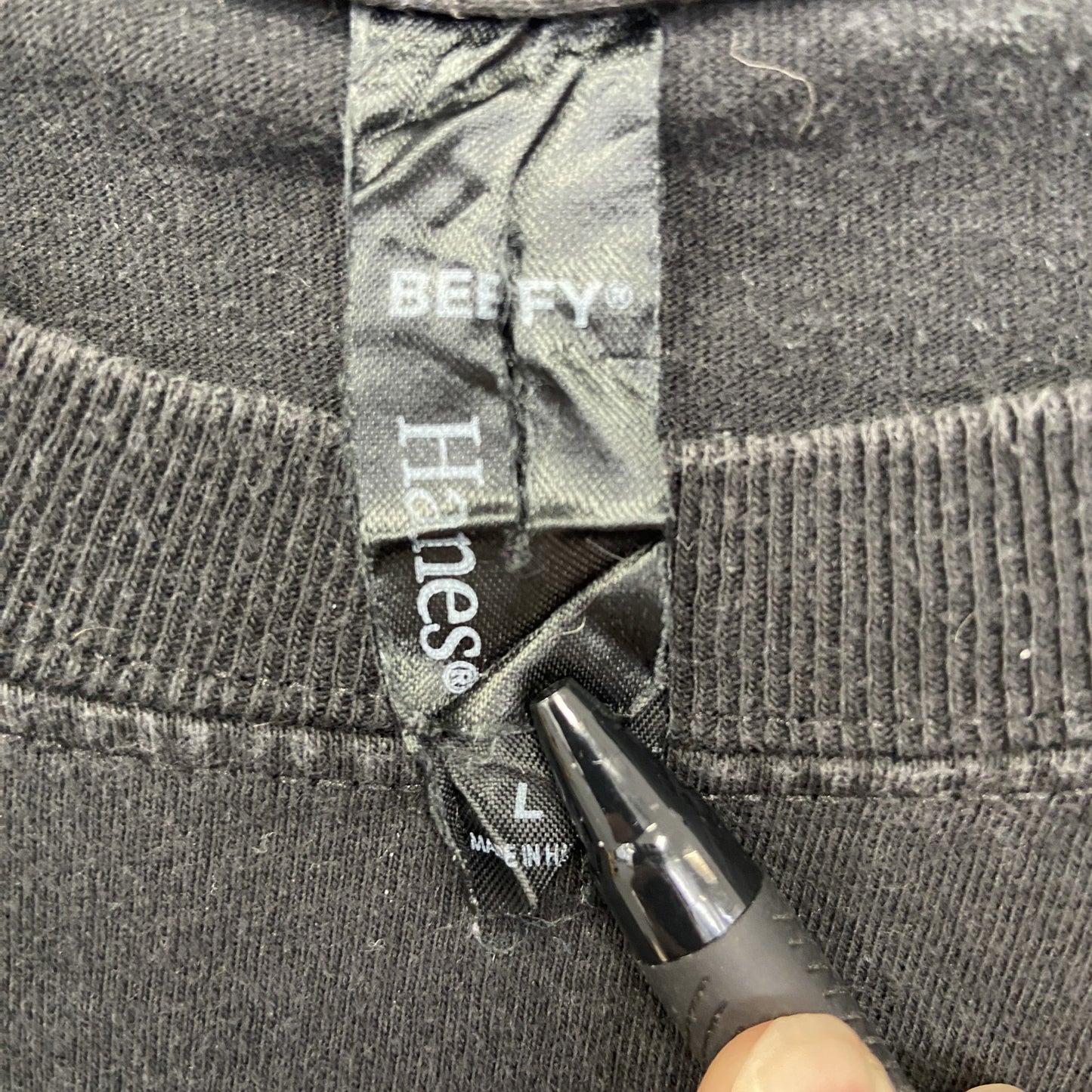 古着 used　Hanes ヘインズ　半袖胸ポケット付きTシャツ　バックプリント　SNAP ON　クルーネック　黒　Lサイズ