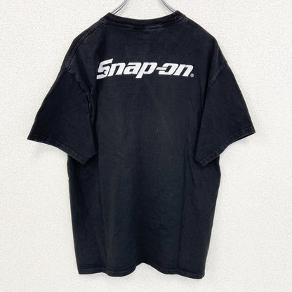 古着 used　Hanes ヘインズ　半袖胸ポケット付きTシャツ　バックプリント　SNAP ON　クルーネック　黒　Lサイズ