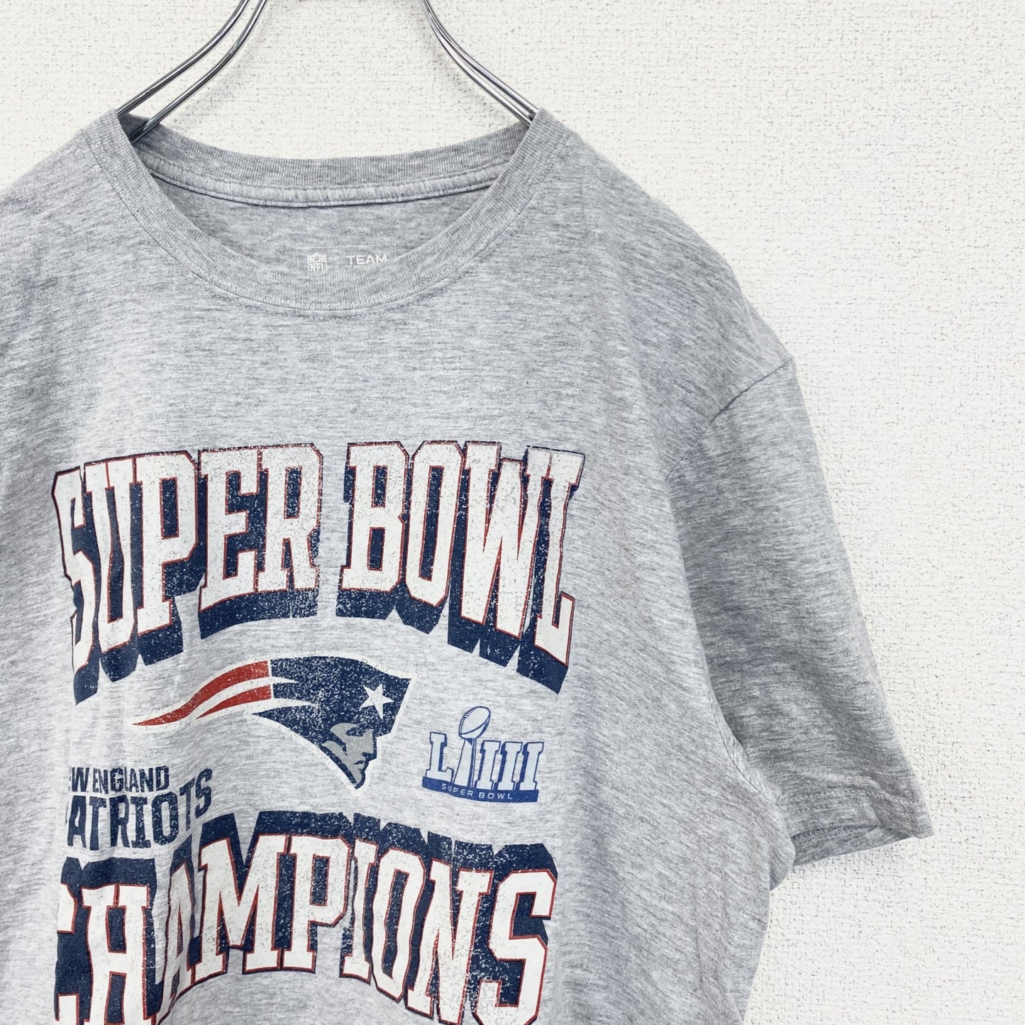 古着 used　NFL　半袖プリントTシャツ　スーパーボールチャンピオン　ニューイングランド・ペイトリオッツ　グレー　Lサイズ