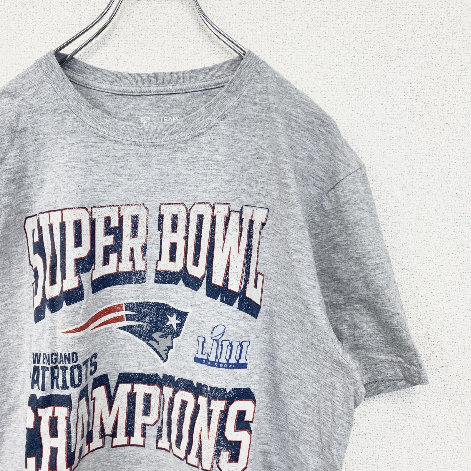 古着 used　NFL　半袖プリントTシャツ　スーパーボールチャンピオン　ニューイングランド・ペイトリオッツ　グレー　Lサイズ