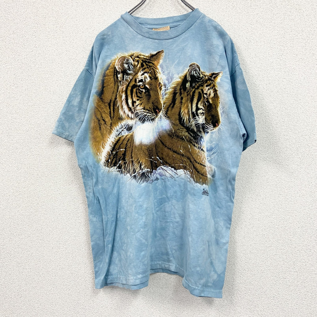 THE MOUNTAIN　ザマウンテン　半袖アニマルプリントTシャツ　虎　タイダイ　ブルー　Lサイズ