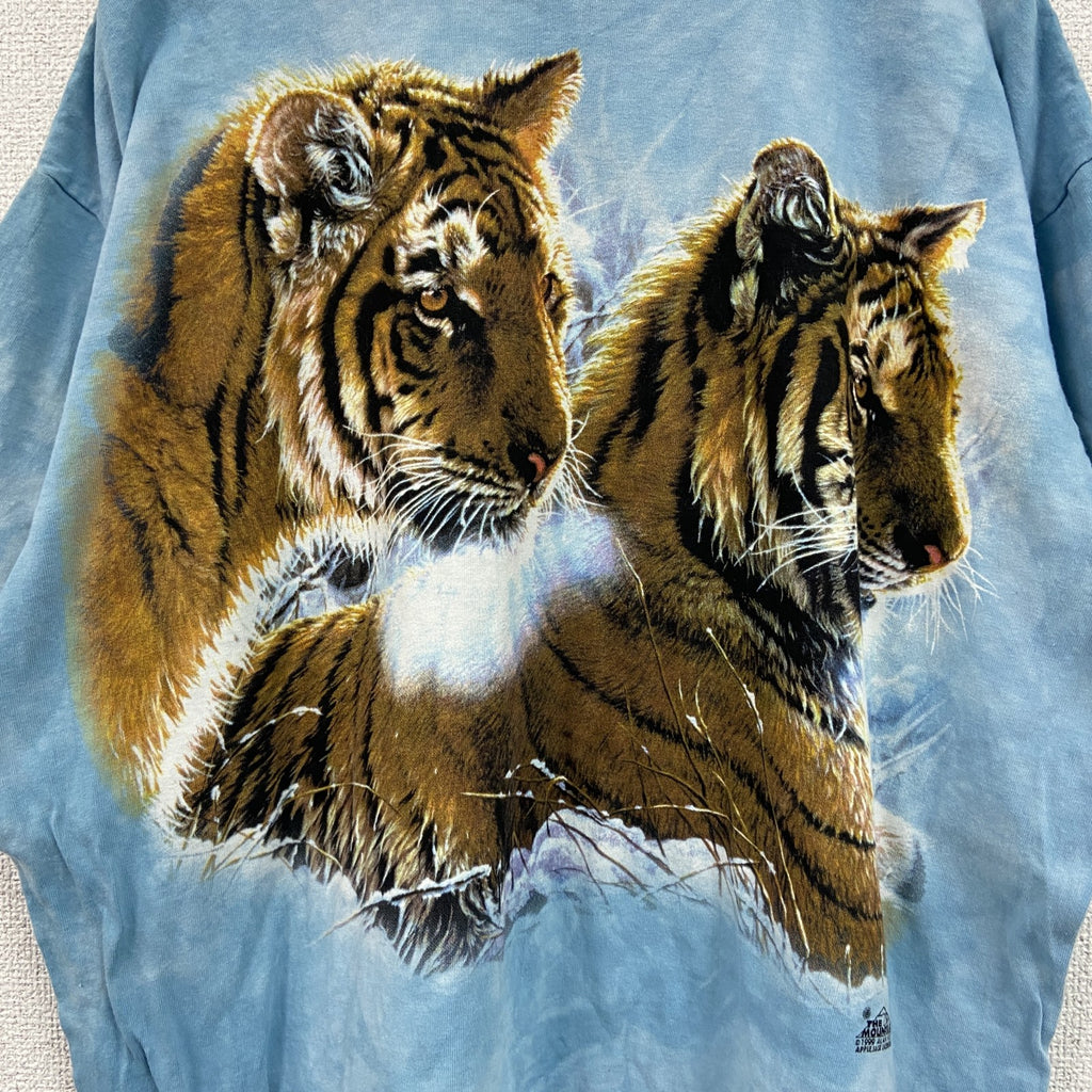 THE MOUNTAIN　ザマウンテン　半袖アニマルプリントTシャツ　虎　タイダイ　ブルー　Lサイズ