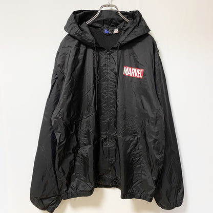 古着 used　MARVEL マーベル　長袖ナイロンジャケット　ロゴプリントパーカー　黒　ブラック　ビックシルエット　XLサイズ
