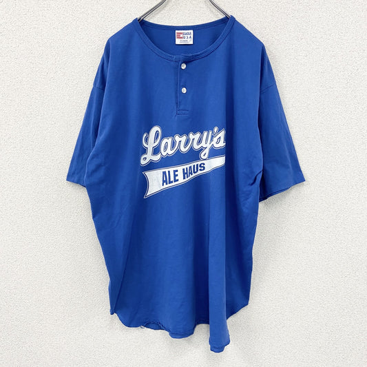 90s　EAGLE USA　ベンジャミンフランクリン　beer is proof　半袖プリントヘンリーネックゲームＴシャツ　シングルステッチ　ヴィンテージ　青　ブルー　XLサイズ