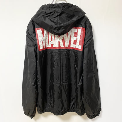 古着 used　MARVEL マーベル　長袖ナイロンジャケット　ロゴプリントパーカー　黒　ブラック　ビックシルエット　XLサイズ