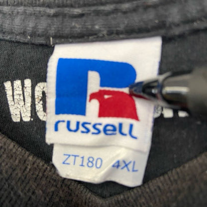古着 used　RUSELL ATHLETIC　半袖プリントデザインTシャツ　ビッグT　カジュアル　クルーネック　黒　4XLサイズ