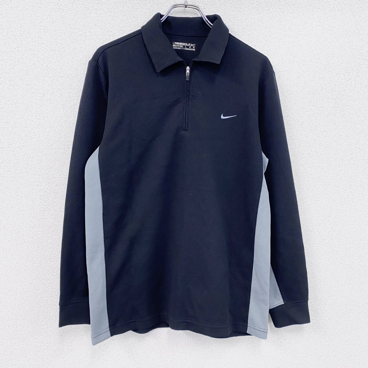 NIKE GOLF　ナイキゴルフ　ハーフジップ長袖ポロシャツ　ロンT　スウッシュ　黒　ブラック　Lサイズ