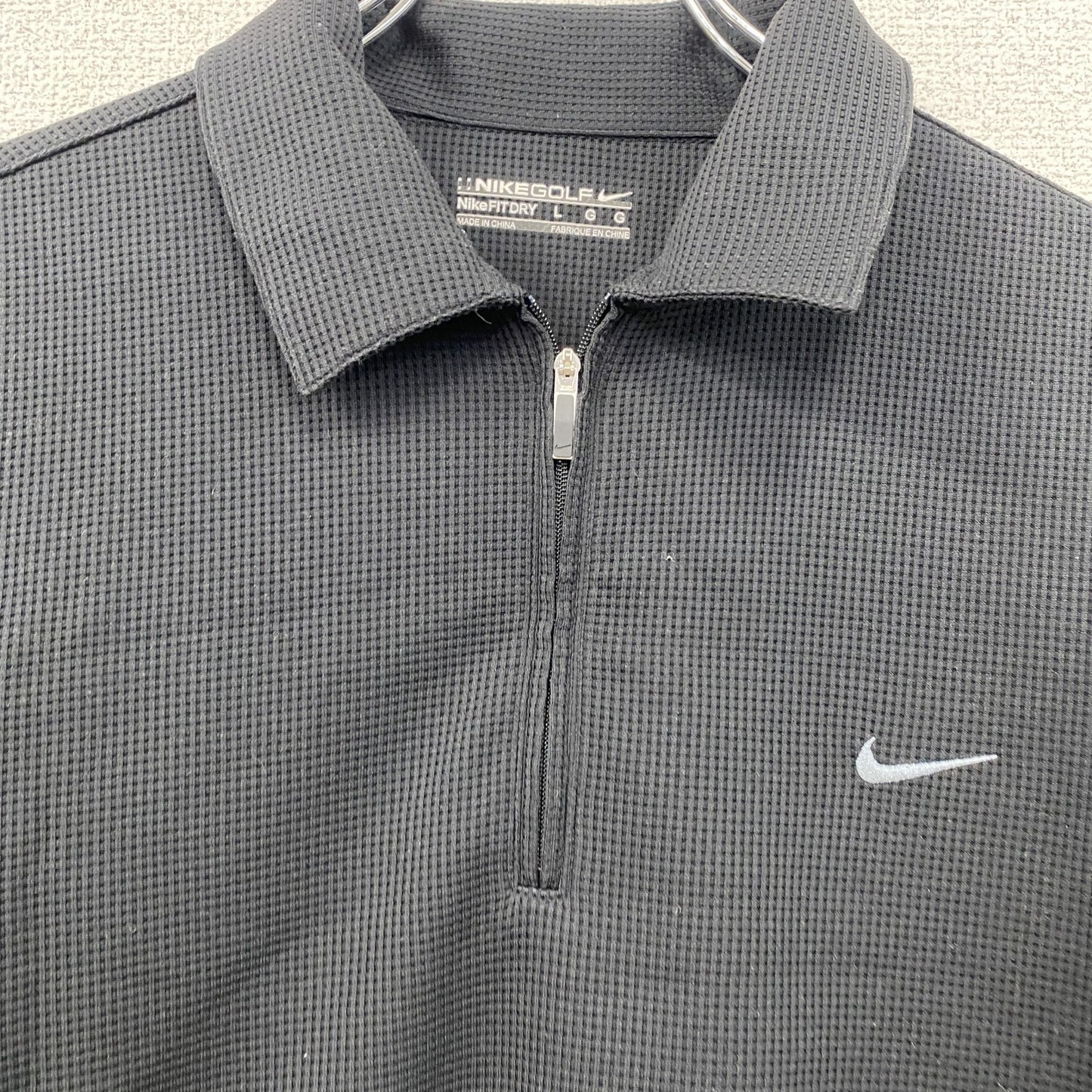 NIKE GOLF　ナイキゴルフ　ハーフジップ長袖ポロシャツ　ロンT　スウッシュ　黒　ブラック　Lサイズ
