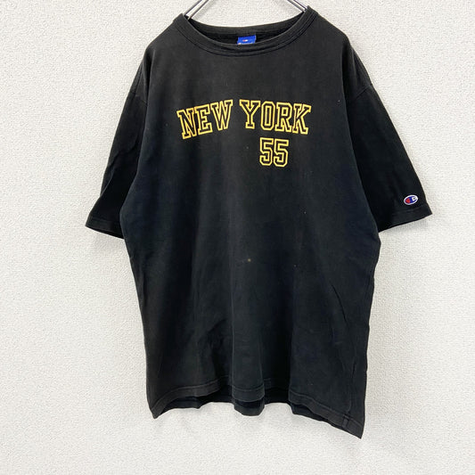 Champion　チャンピオン　半袖プリントＴシャツ　フェード　刺繍ロゴ　黒　ブラック　5LARGEサイズ
