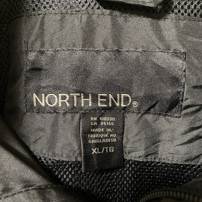 古着 used　NORTH END　長袖ハイネックナイロンジャケット　ジップアップアウター　ワンポイント刺繍　黒　XLサイズ