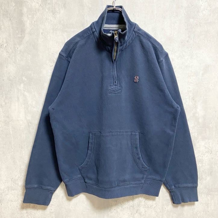 古着 used　IZOD　アイゾッド　長袖ハーフジップスウェット　トレーナー　ワンポイント刺　Vintage　ネイビー　Mサイズ