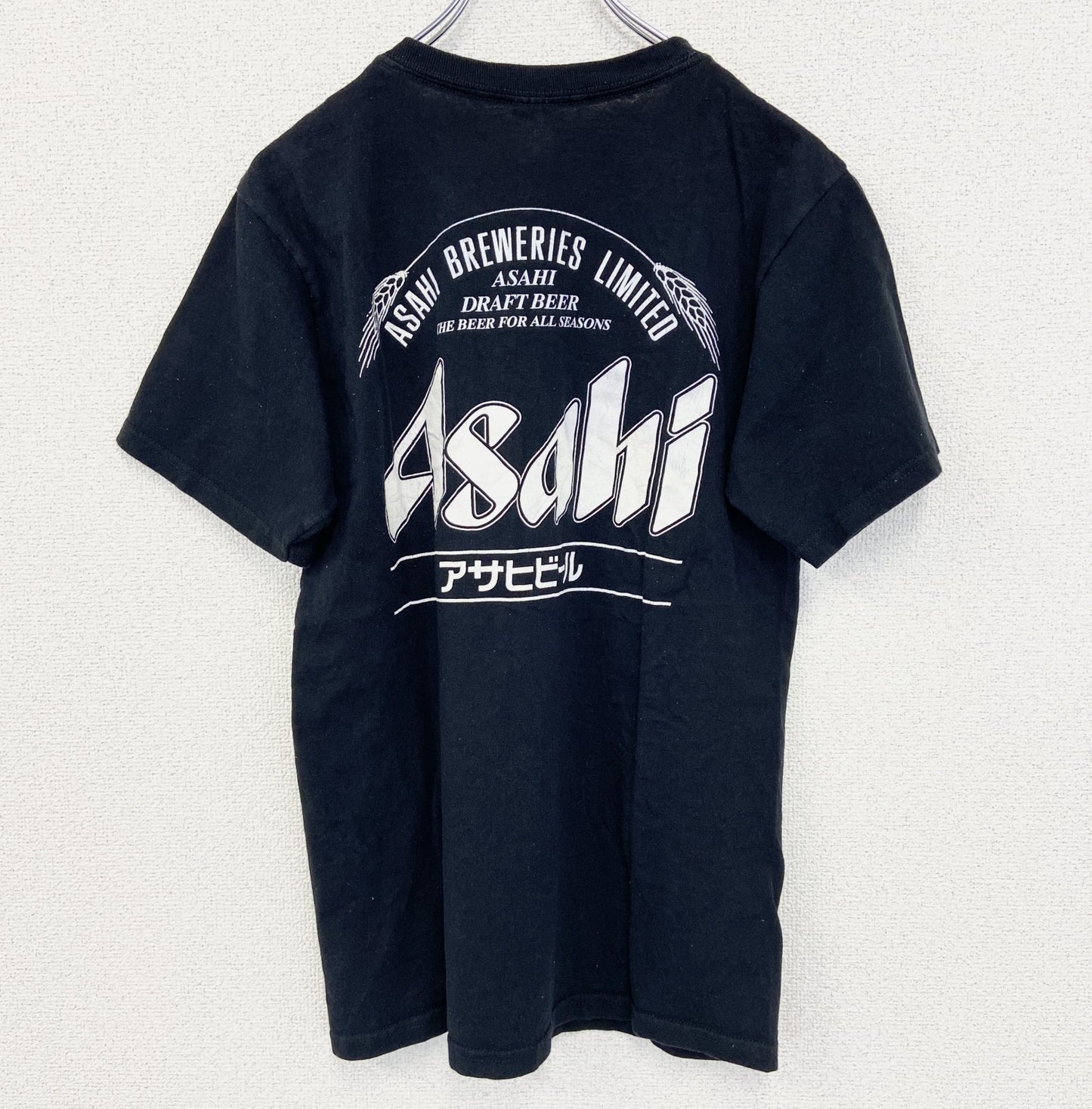 古着 used　Anvil アンビル　半袖プリントTシャツ　アサヒビール　DRAFT BEER　クルーネック　黒　Sサイズ
