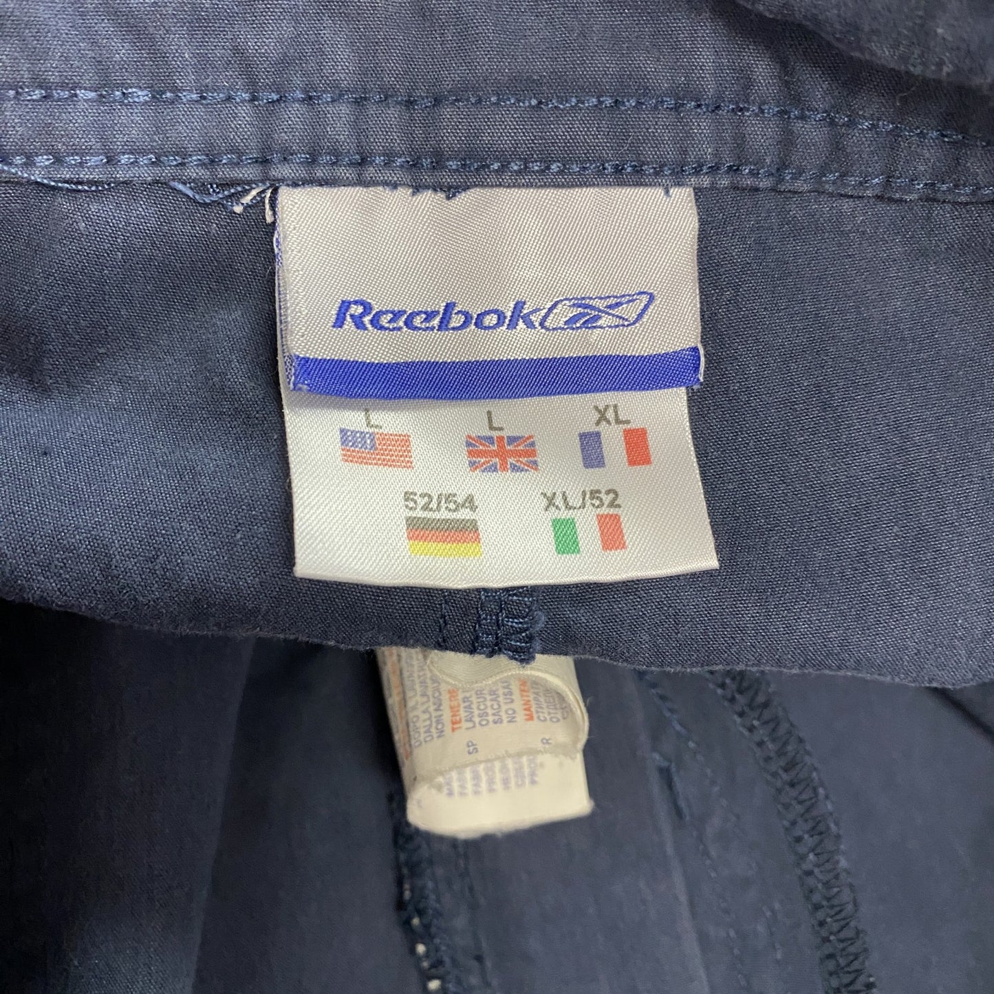 Reebok　リーボック　ワークパンツ　ジップフライ　刺繍ロゴ　紺　ネイビー　Lサイズ