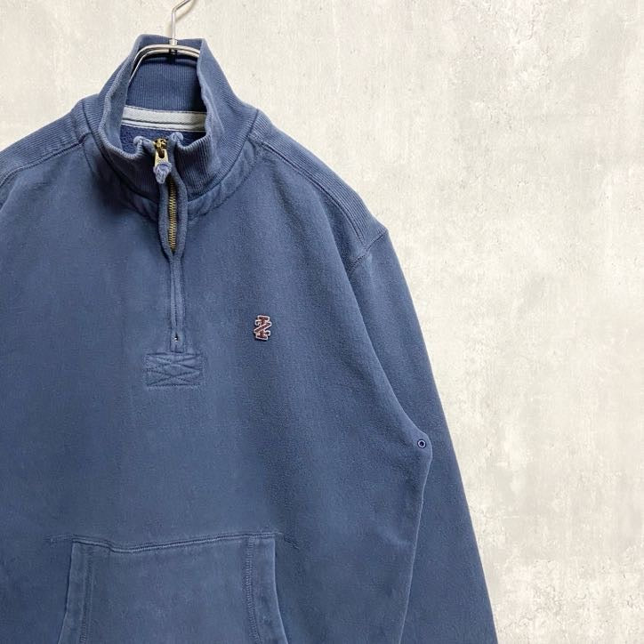 古着 used　IZOD　アイゾッド　長袖ハーフジップスウェット　トレーナー　ワンポイント刺　Vintage　ネイビー　Mサイズ