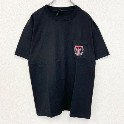 古着 used　Hanes ヘインズ　半袖胸ポケット付きカレッジTシャツ　バックプリント　テキサス工科大学　黒　ブラック　Mサイズ